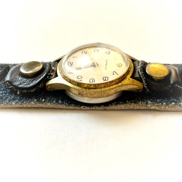 Ventex Antimagnetic Windup Brass Toned Blue Suede Strap Bumblebee Watch main image 5